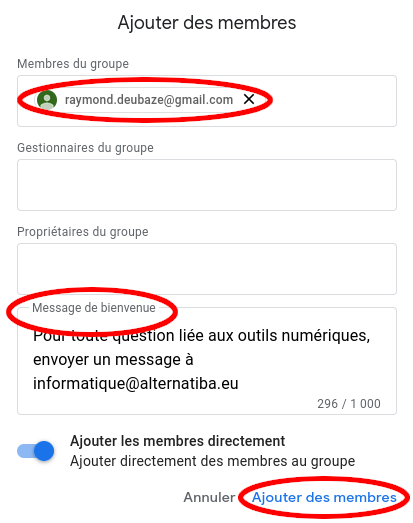 Formulaire complet d'ajout de membres