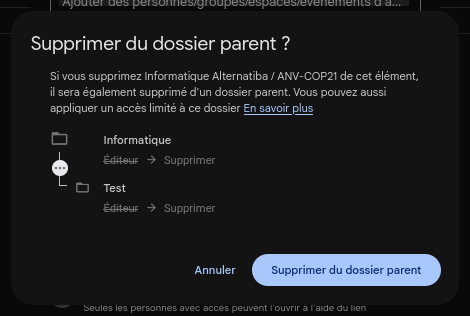 Suppression dossier parent