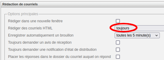 Paramètres Roundcube : rédiger des courriels HTML