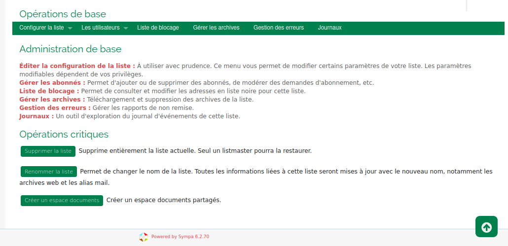 Interface propriétaire du logiciel SYMPA