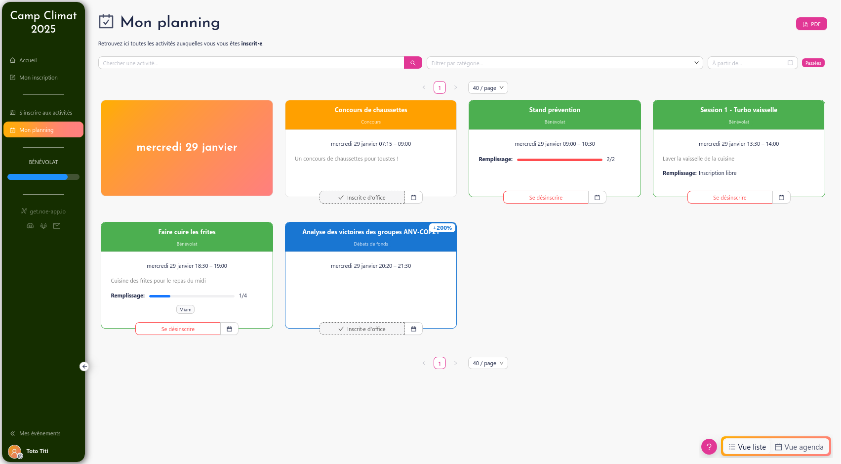 Mon planning (liste)