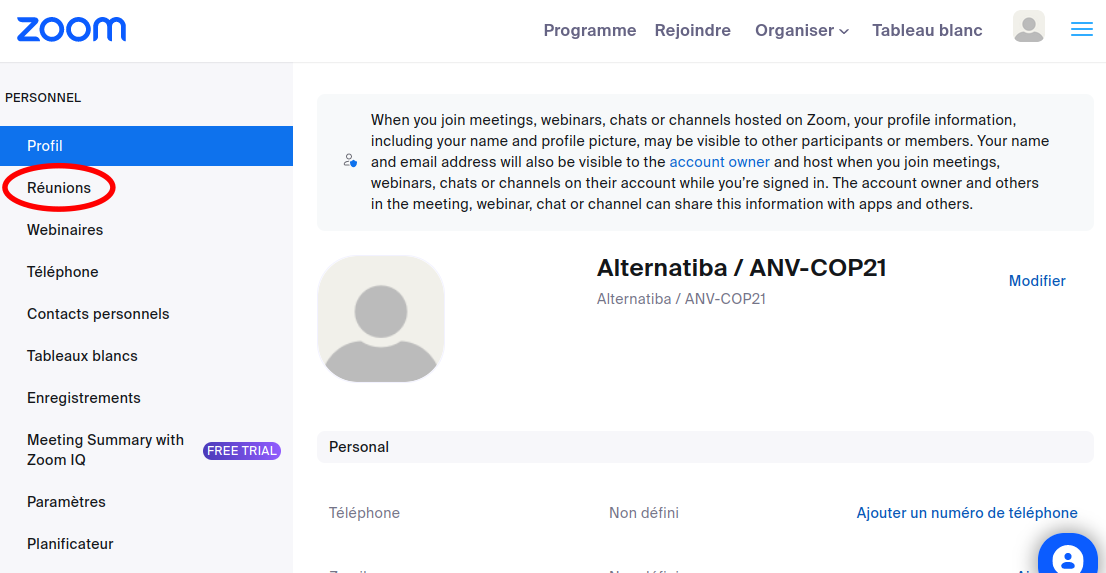 Liste des réunions Zoom